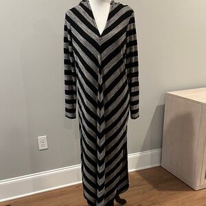 FREE PEOPLE BEACH Striped Hooded Maxi Cover up  Dress - Black and Gray size M